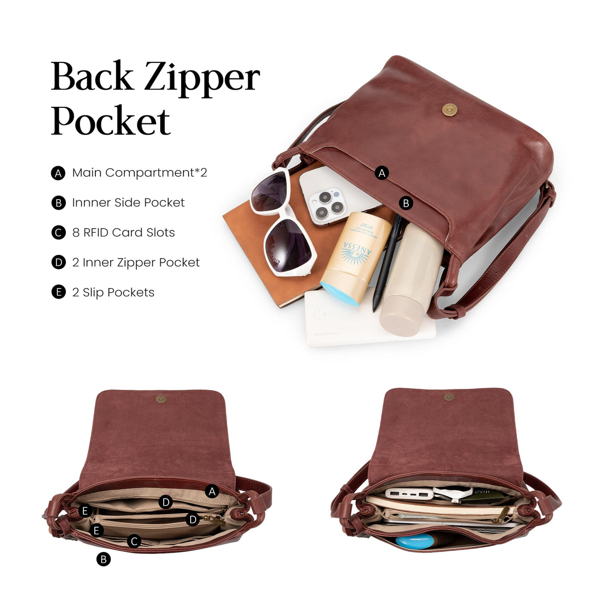 Vintage Leather Crossbody Bag with Multi-Pockets RFID I1719