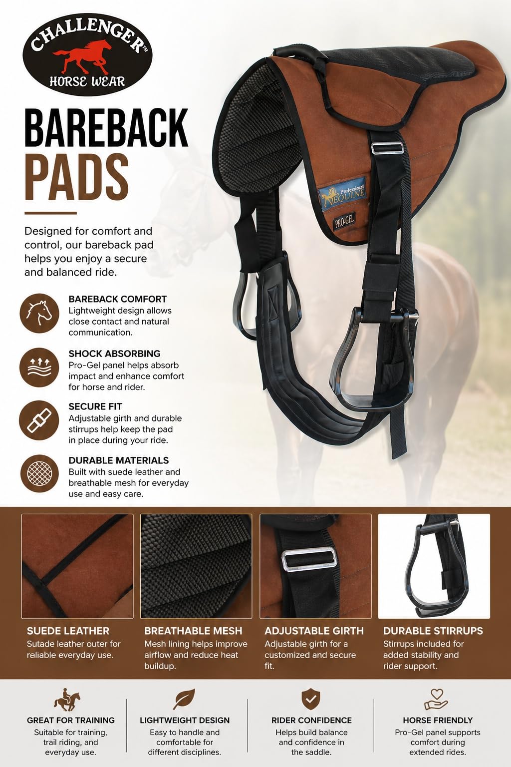 Lightweight Neoprene Padded Bareback Saddle Pad H202