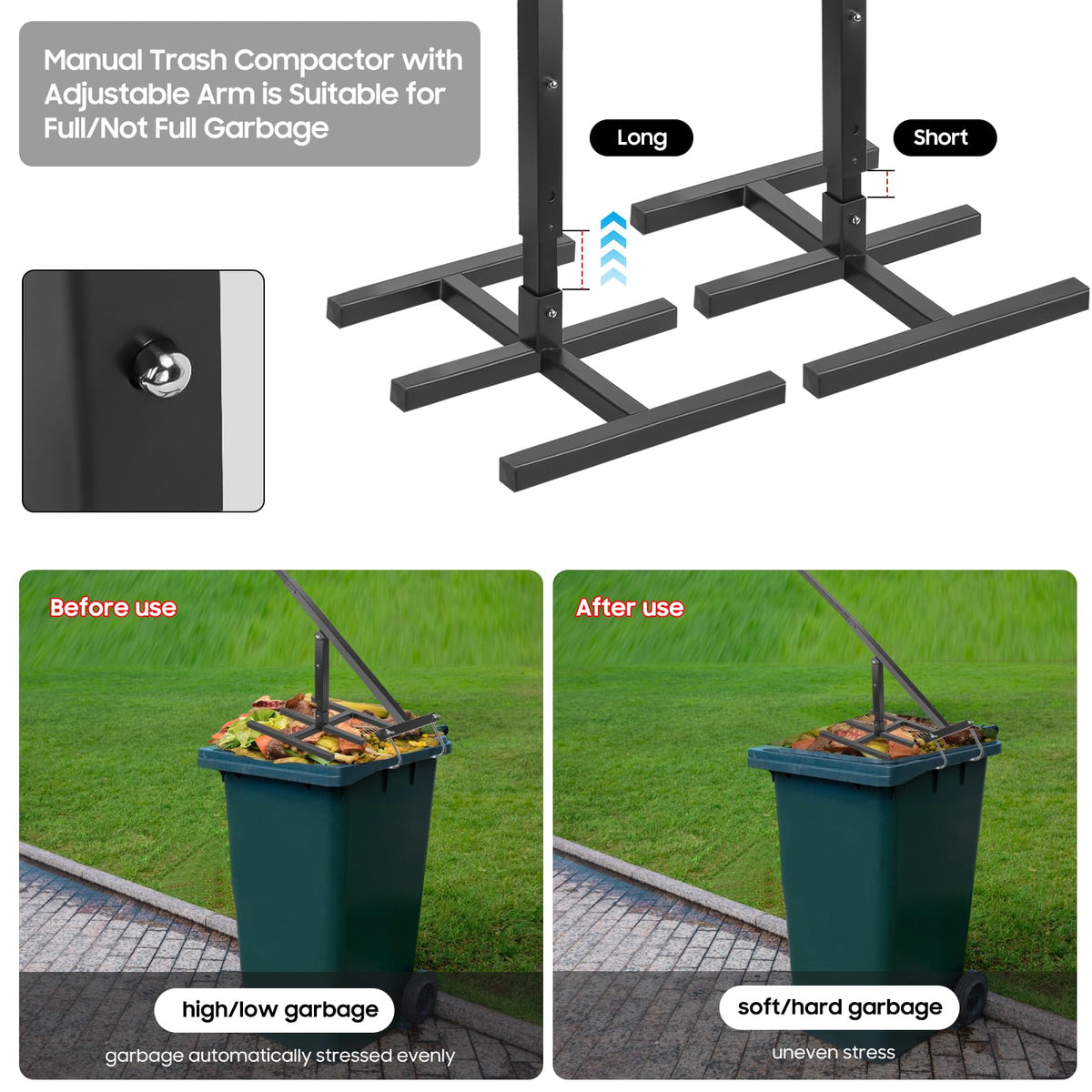 Manual Trash Compactor Hand Tool for Wheelie Bins Q208778