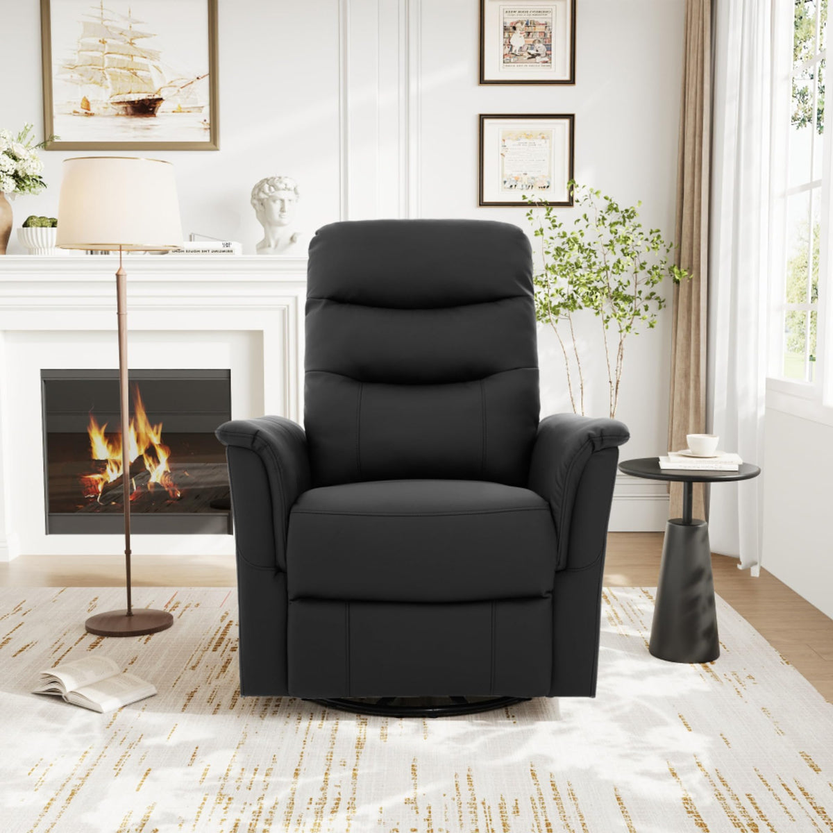Black Boucle Swivel Rocker Glider Lounge Chair O48613