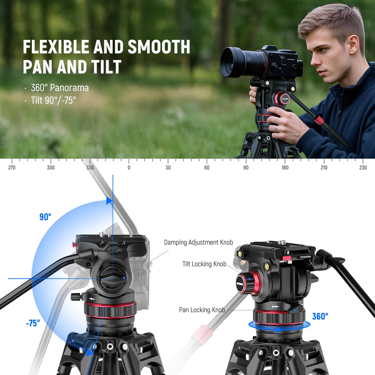 Carbon Fiber Video Camera Tripod with Fluid Head K129041