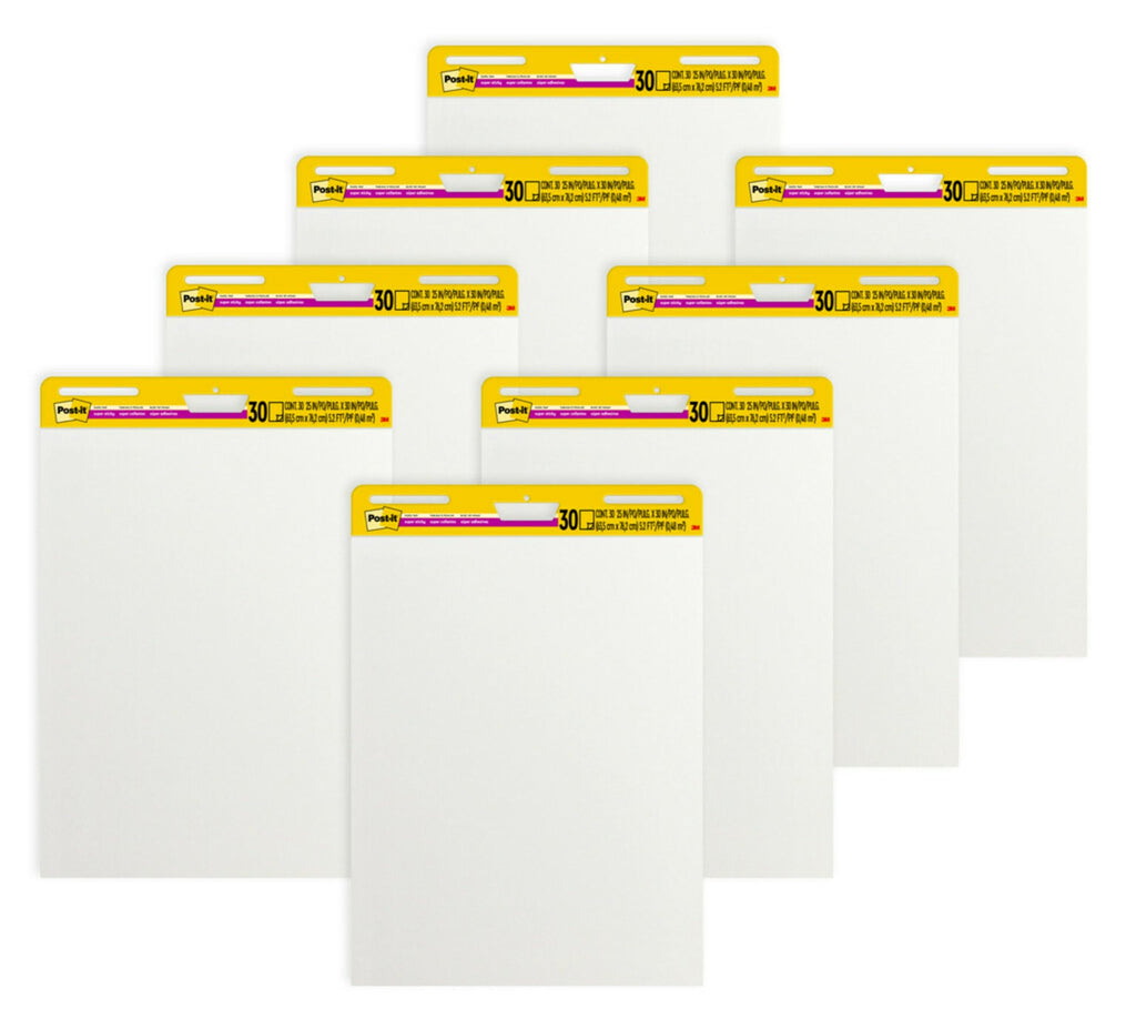 Super Sticky Easel Pad, 25 in. x 30 in., White, 30 Sheets/Pad, 8 Pads/Pack U6387