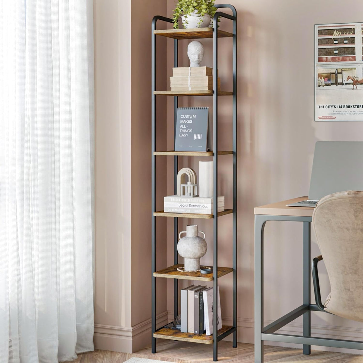 Narrow Industrial Bookcase N530