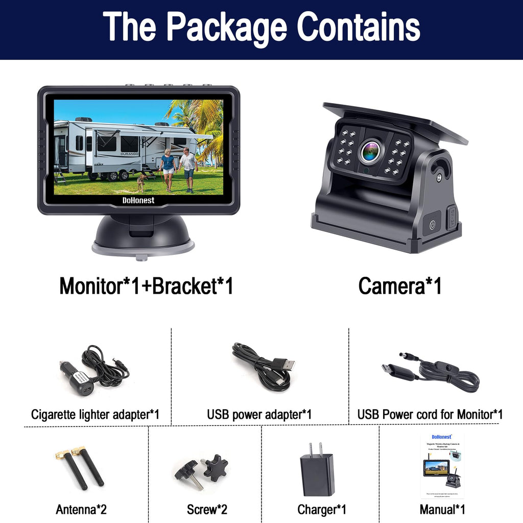 Wireless Solar Magnetic Backup Camera HD 1080P 5'' Monitor Kit M524087