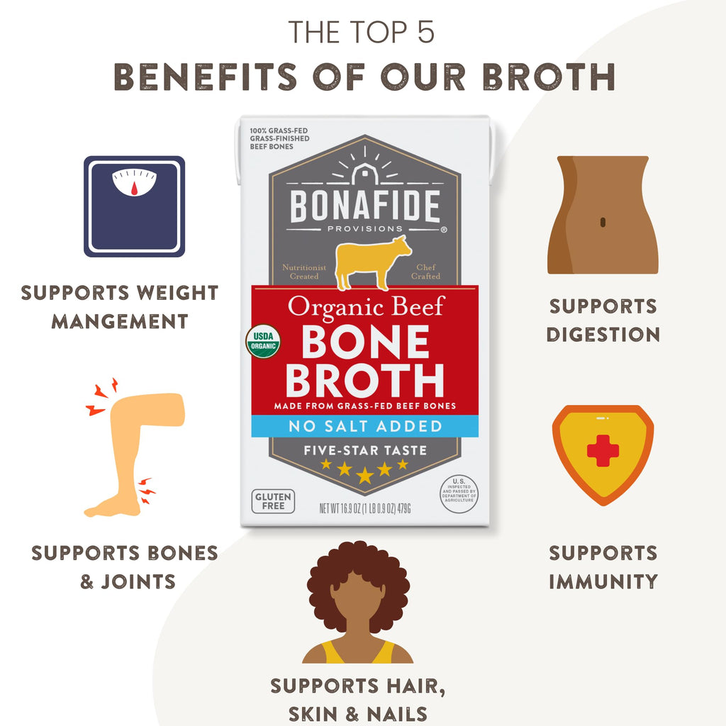 Organic Beef Bone Broth No Salt Added 16.9oz 6 Pack G383