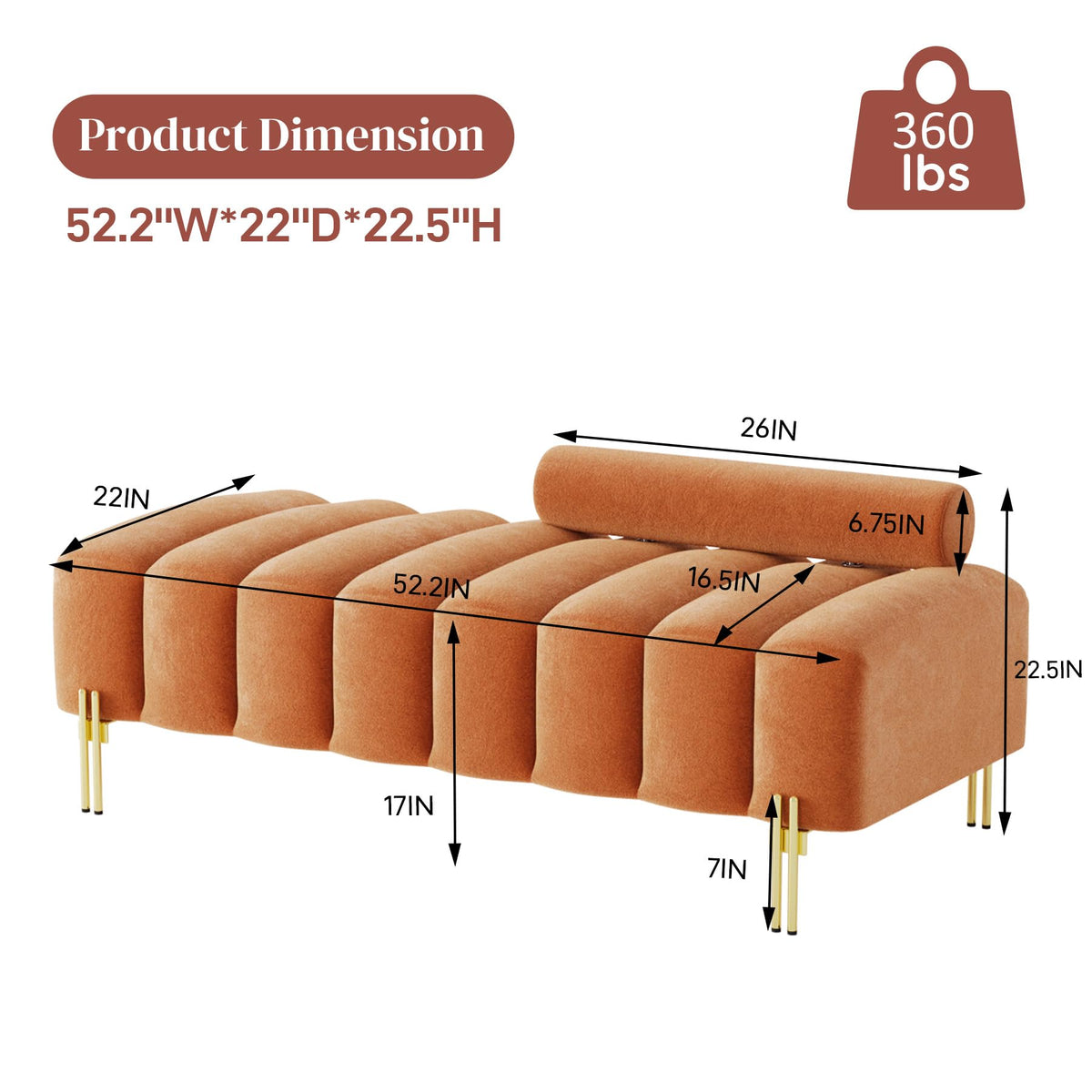 Orange Velvet Ottoman Bench X419199