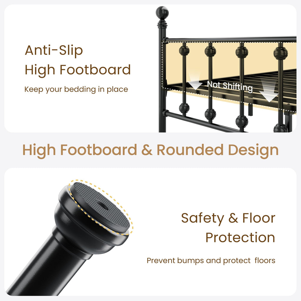 Queen Metal Bed Frame with Victorian Headboard and Footboard Black O9332