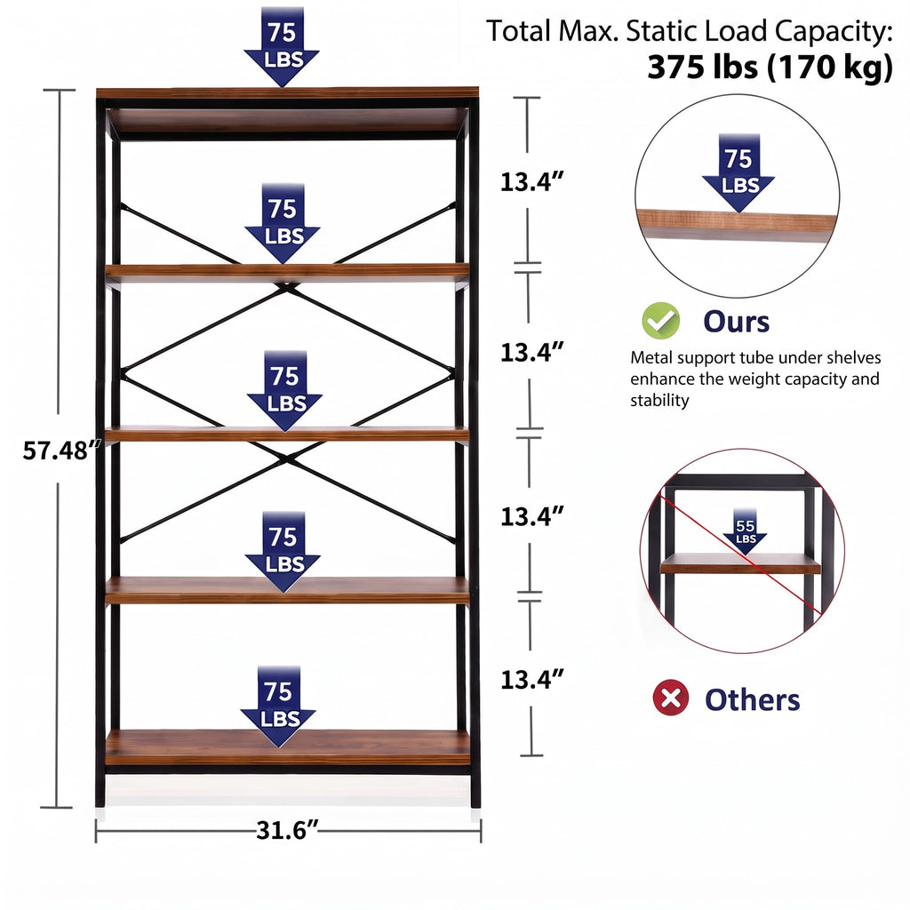 5 Tier Heavy Duty Freestanding Bookcase S86862