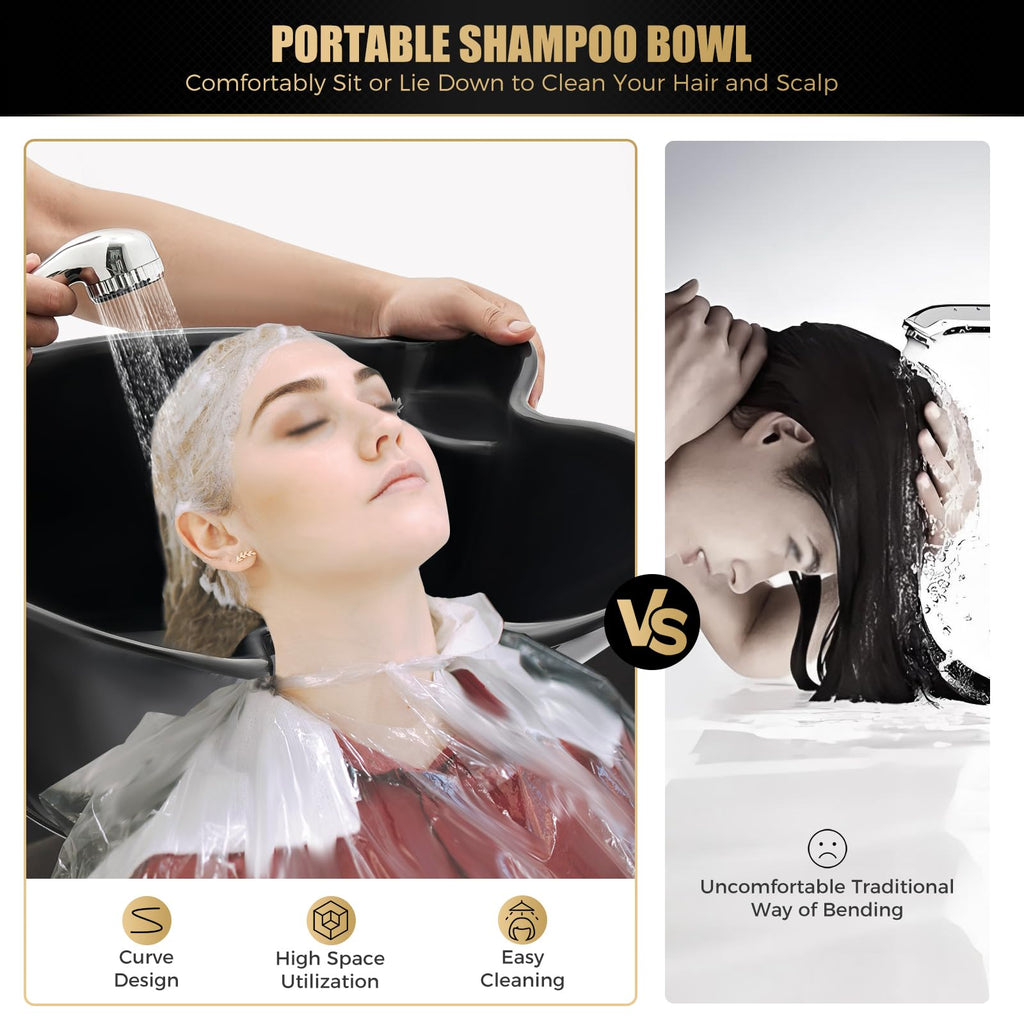 Portable Shampoo Bowl with Electric Pump, Height Adjustable Hair Washing Station F293267