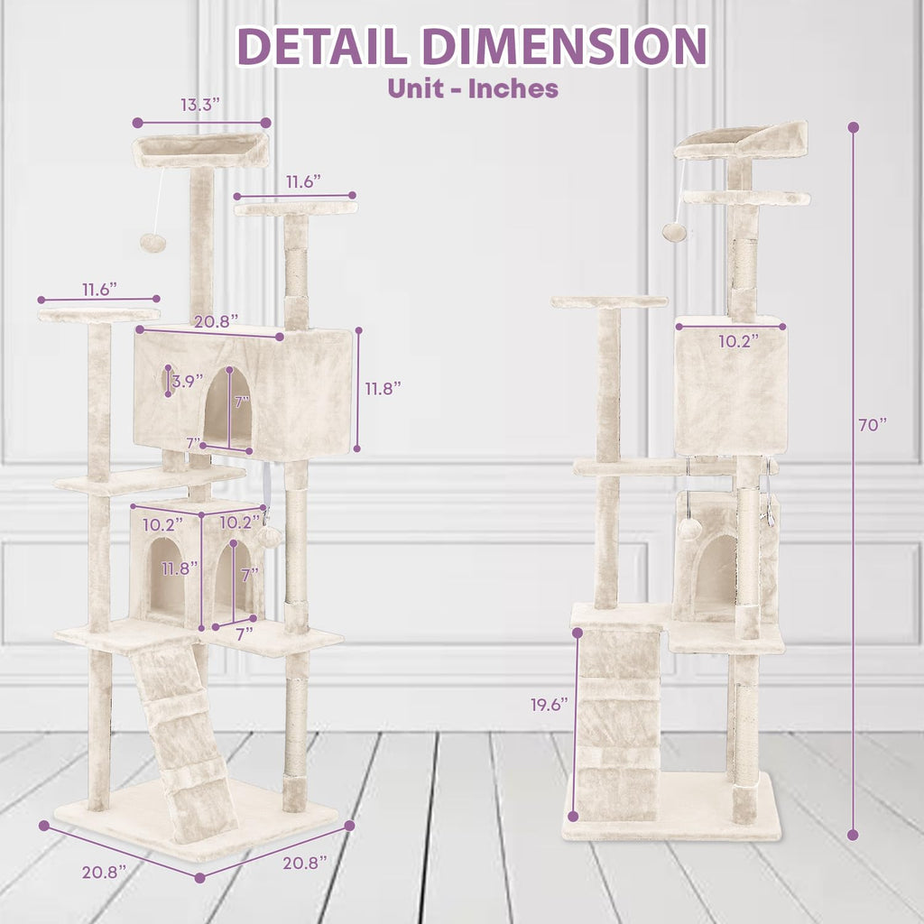 70 Inches Multi-Level Cat Tree with Scratching Posts K321735