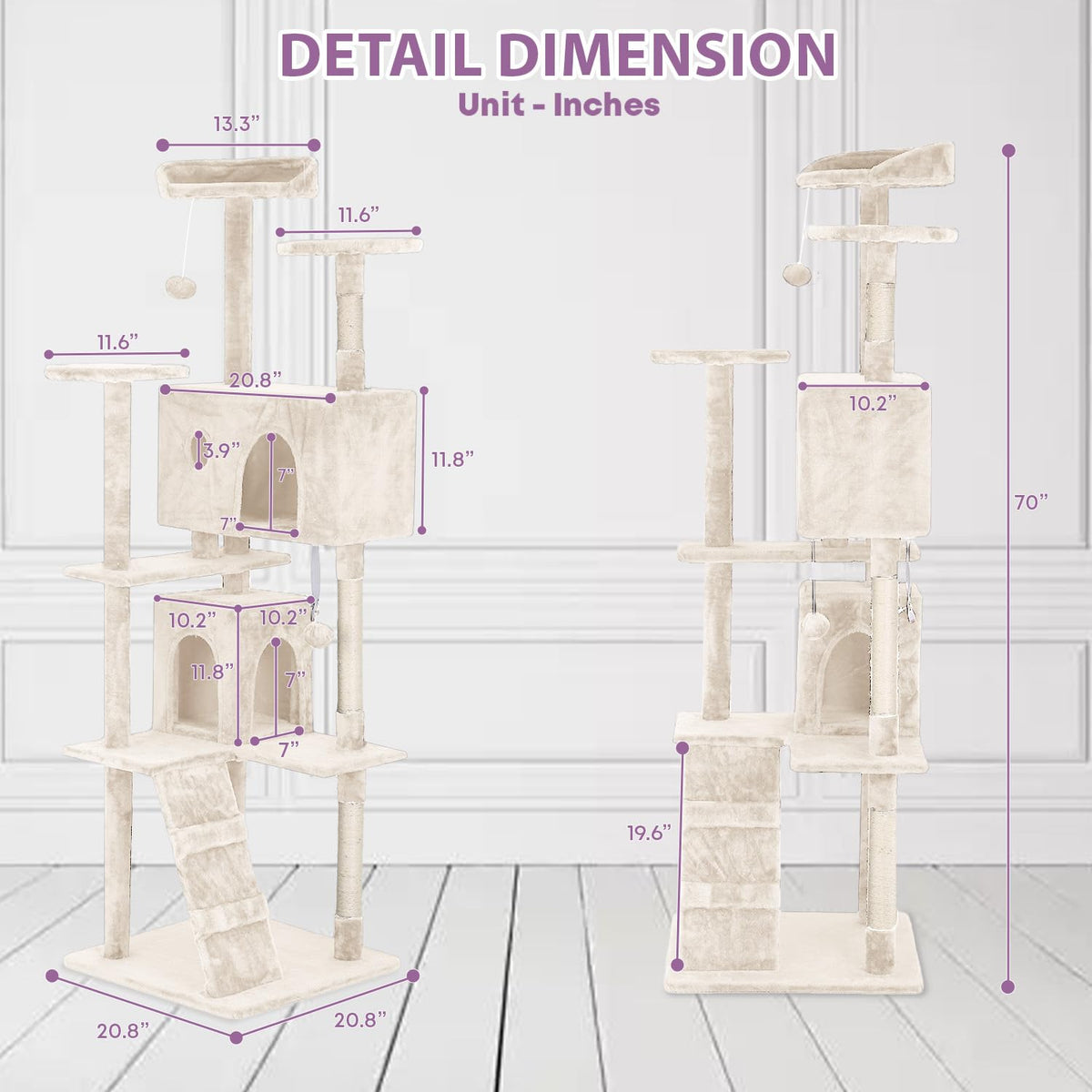 70 Inches Multi-Level Cat Tree with Scratching Posts K321735