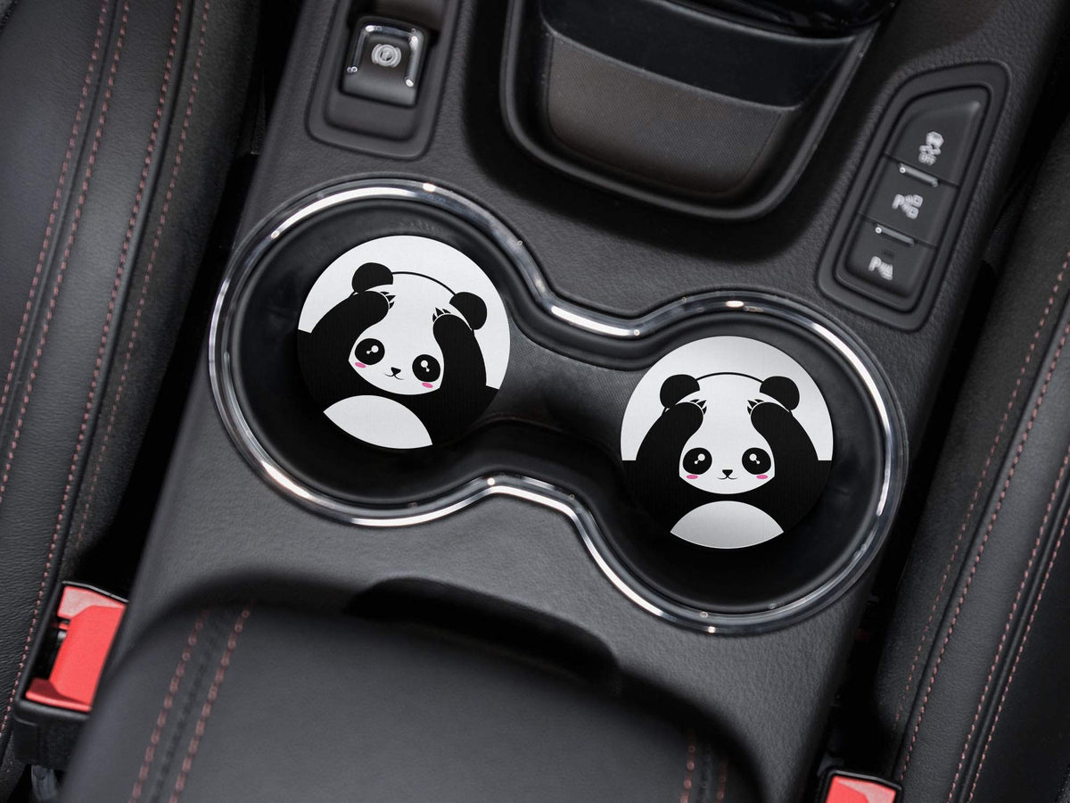 Black White Absorbent Round Car Coasters 2pcs Set Y422