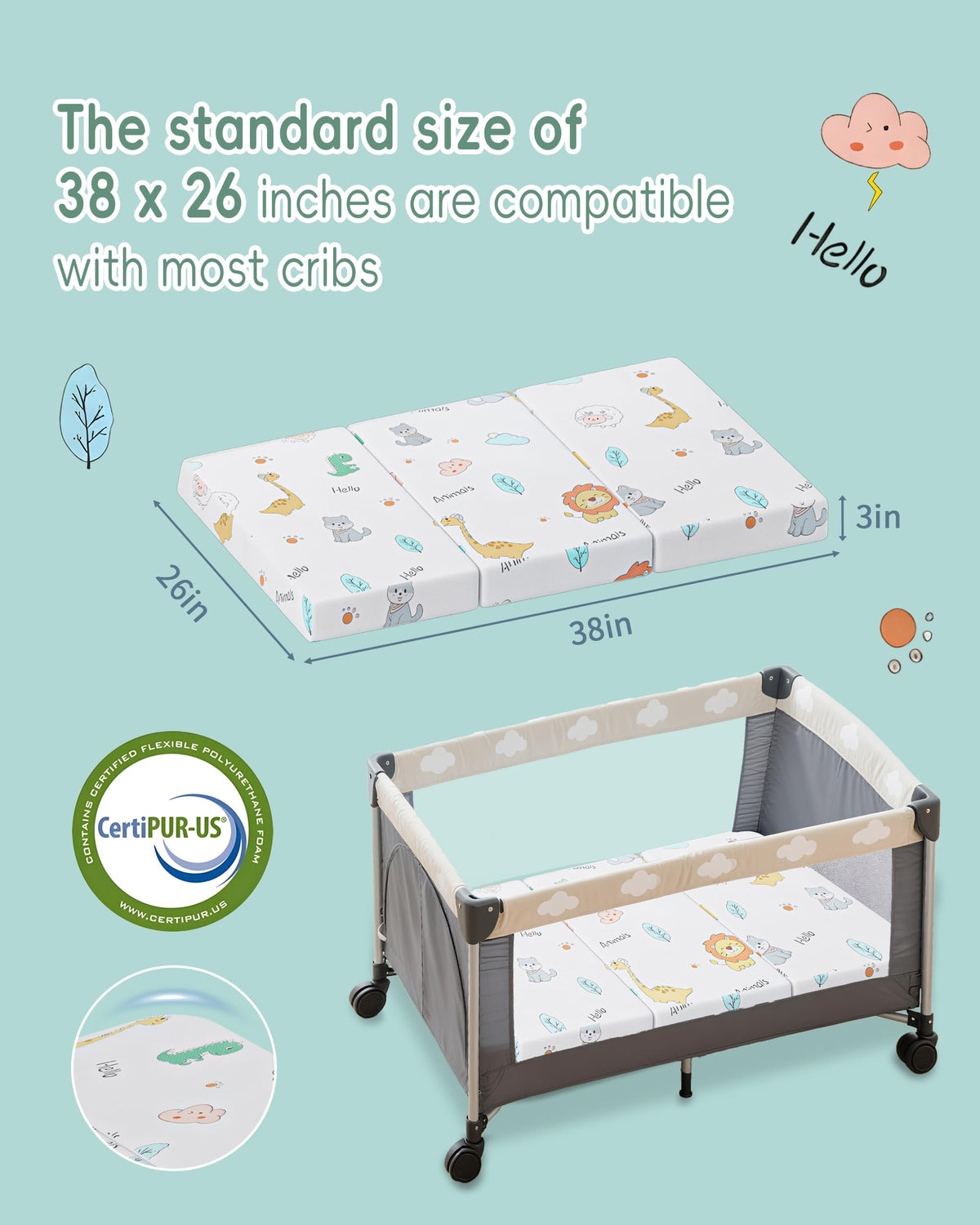 Trifold Pack and Play Mattress 38"x26" E597