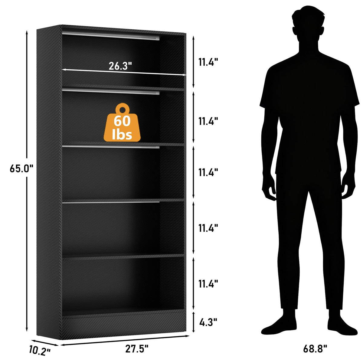 Black 5-Tier Wooden Bookshelf T9423