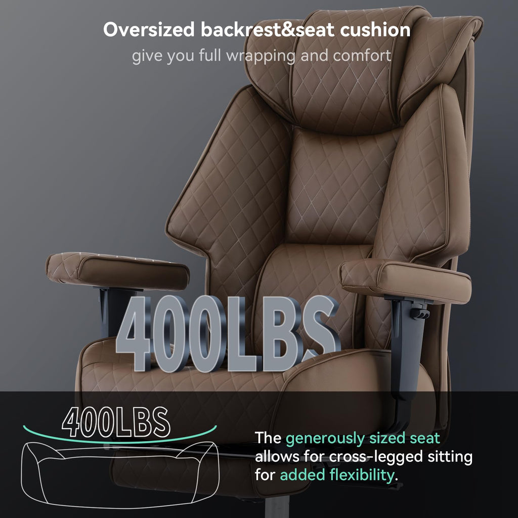 Big and Tall Office Chair with Footrest, PU Leather High Back Executive Chair 400lbs, Ergonomic Computer Chair Lumbar Support (Brown) X9273
