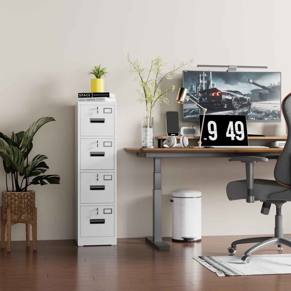 4 Drawer White Metal File Cabinet with Lock L250497