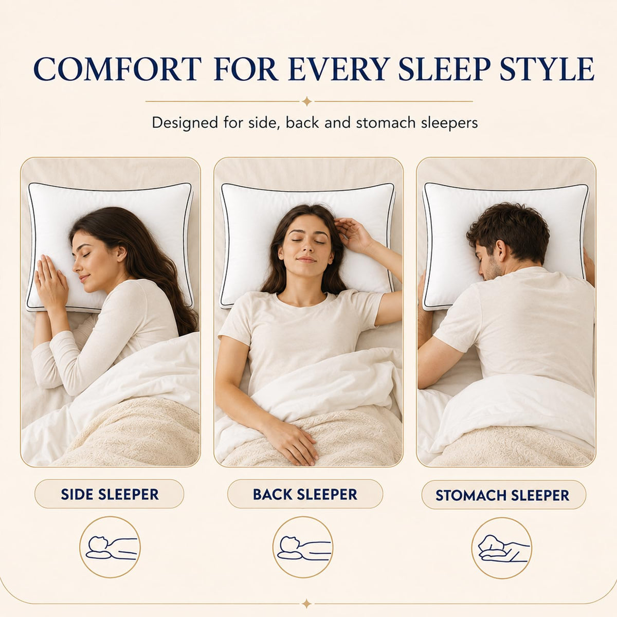 Queen Size Set of 2 Gusseted Bed Pillow O9791