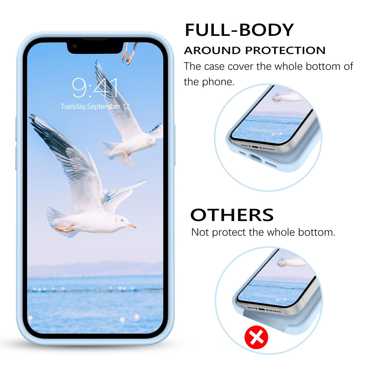 Compatible with iPhone 13 Pro Max Liquid Silicone Phone Case Light Blue O217075