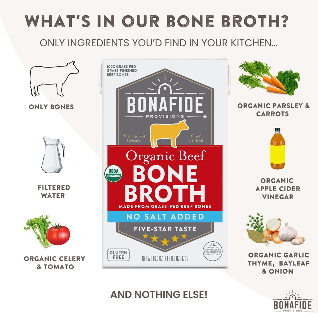 Organic Beef Bone Broth No Salt Added 16.9oz 6 Pack G383