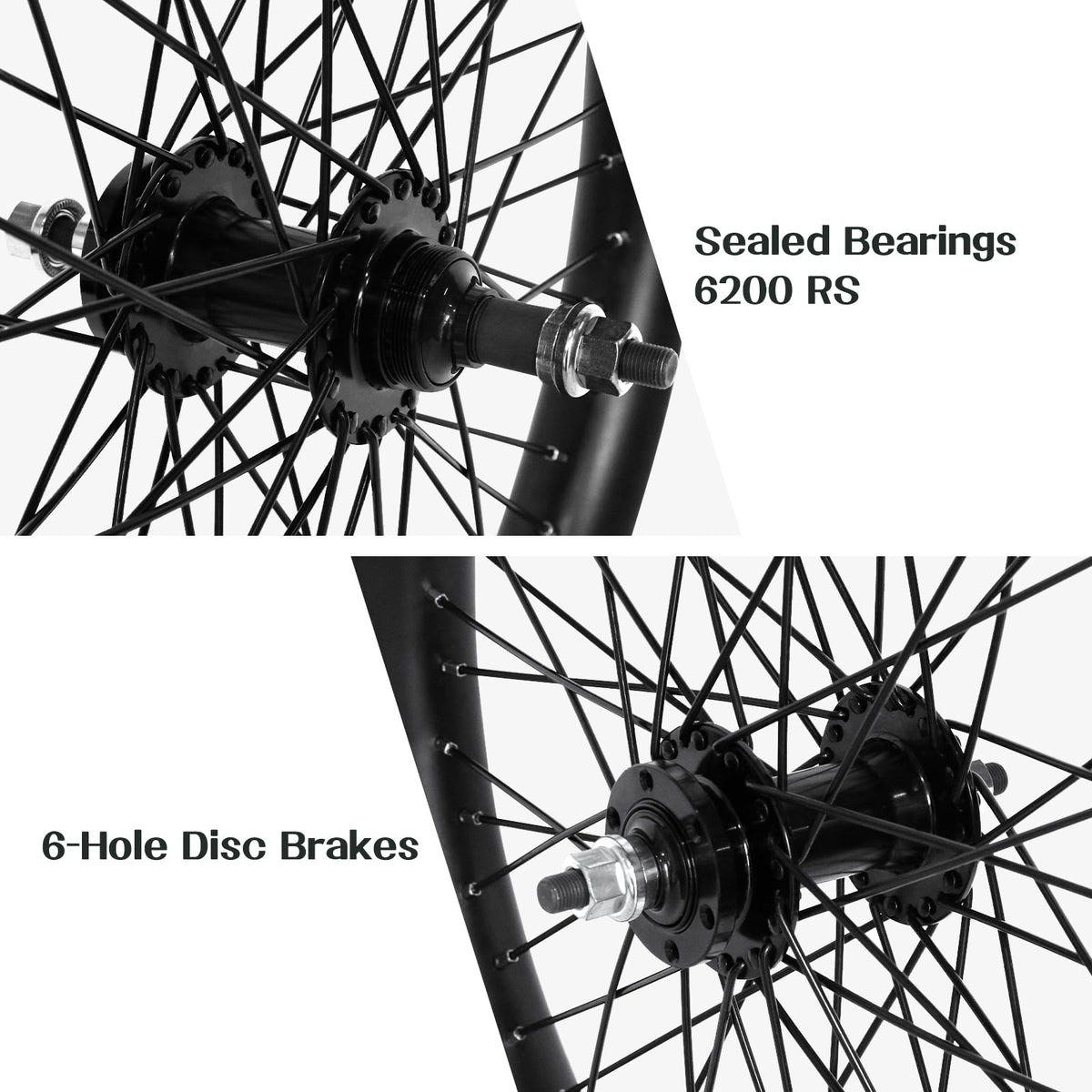 20"/26" Heavy Duty Bike Wheelset, Front and Rear, 12 Gauge 48 Spokes, Double Wall Aluminum Alloy Disc Brake MTB U368450