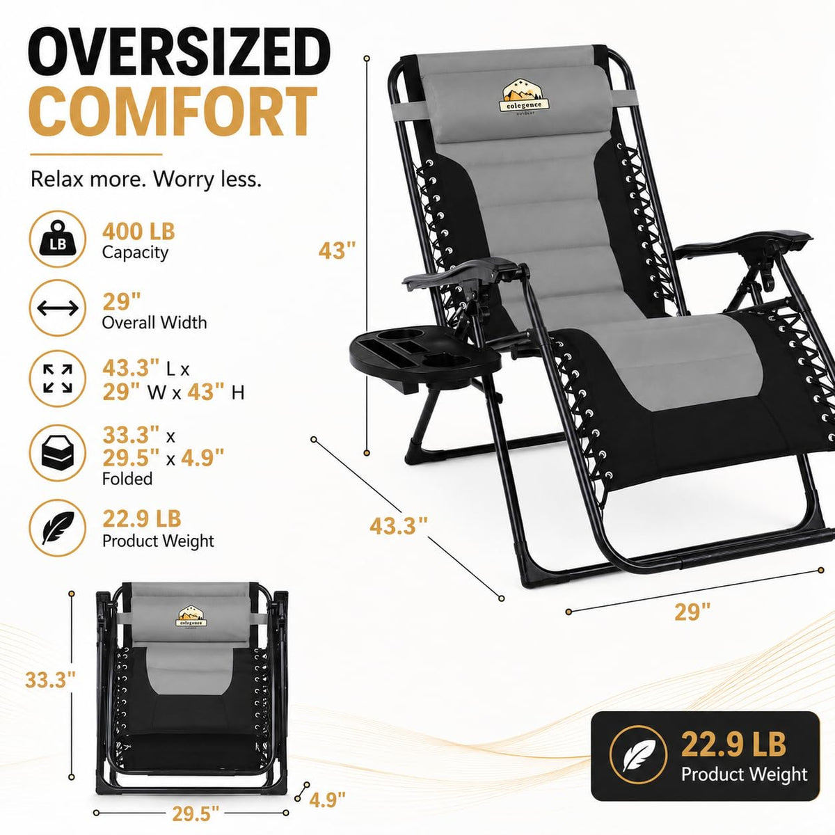 Oversized Zero Gravity Chair 400-lb Capacity Recliner O1233