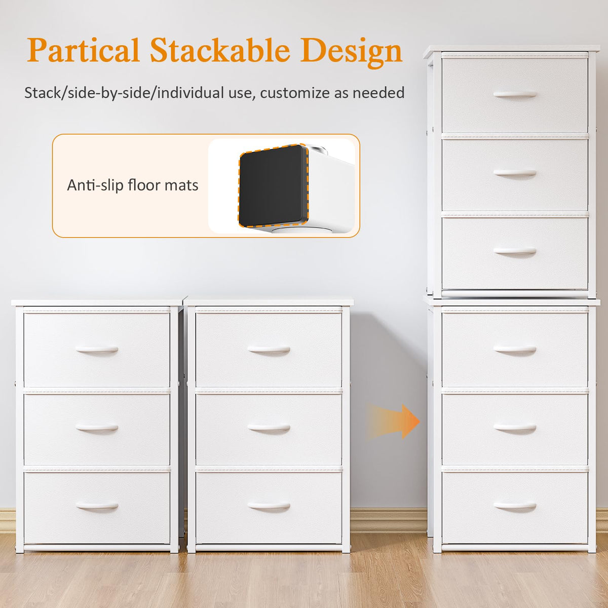 White 3 Drawer Stackable Storage Drawers W806611