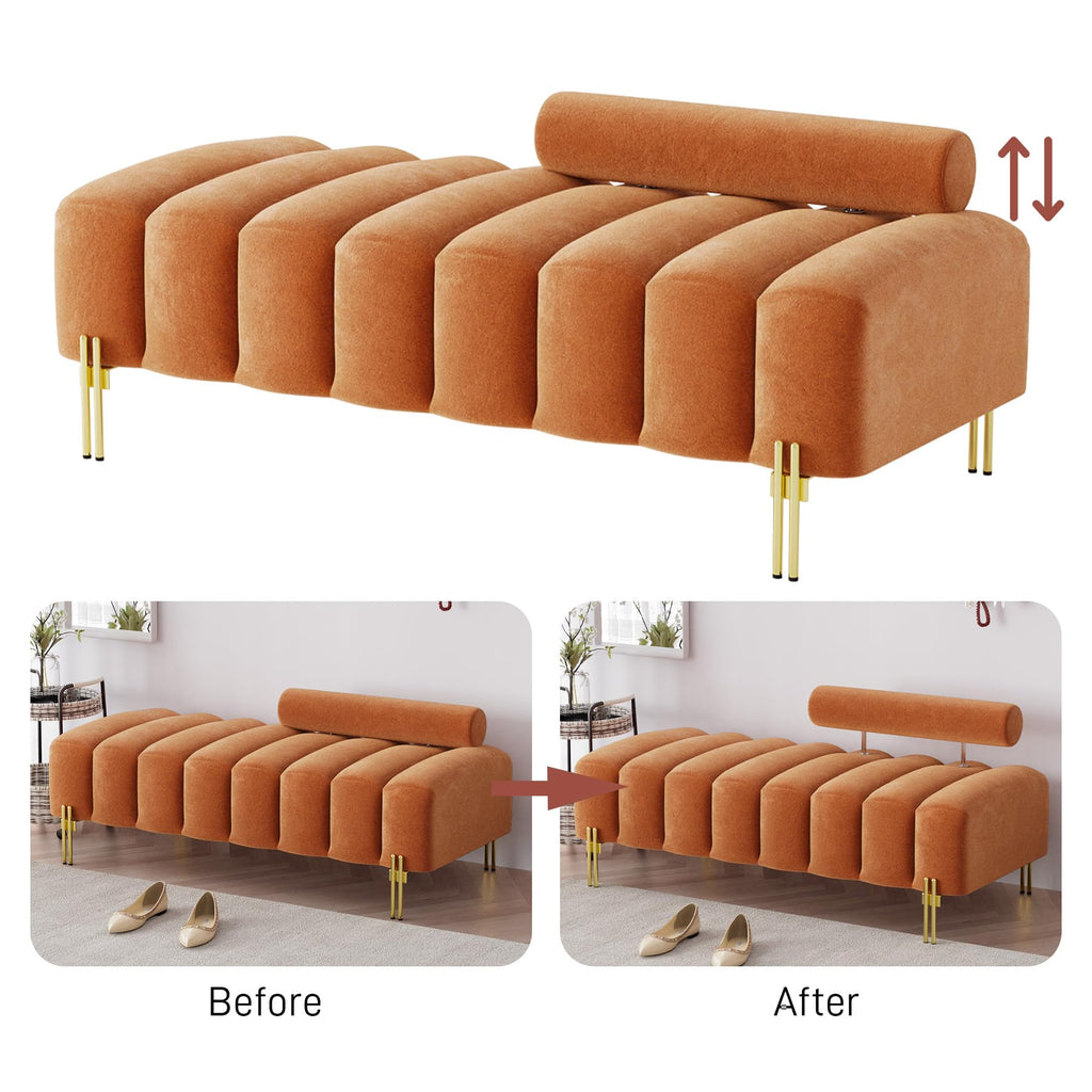 Orange Velvet Ottoman Bench X419199