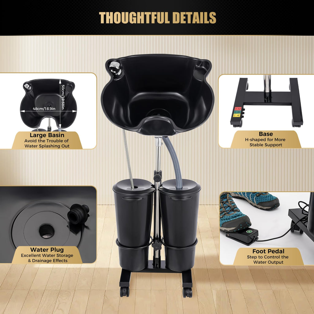 Portable Shampoo Bowl with Electric Pump, Height Adjustable Hair Washing Station F293267