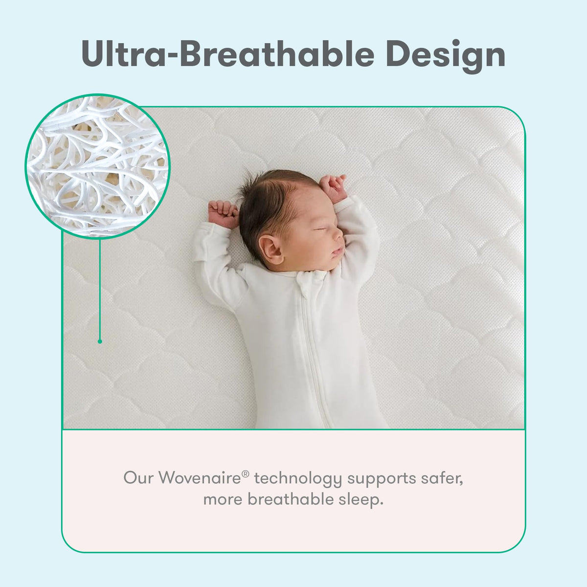 Grey Breathable Washable Crib Mattress & Toddler Bed V3329