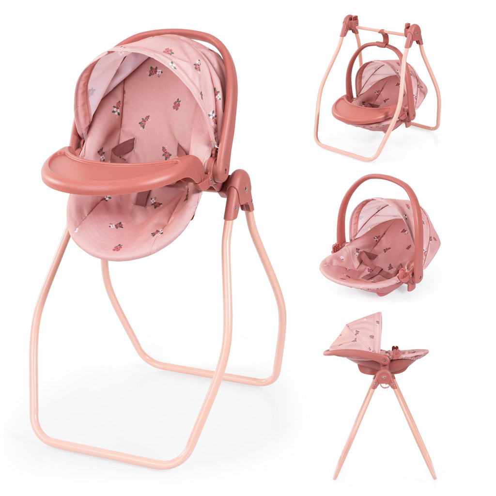 Pink Convertible Doll Highchair Swing Bed Car Seat J394980