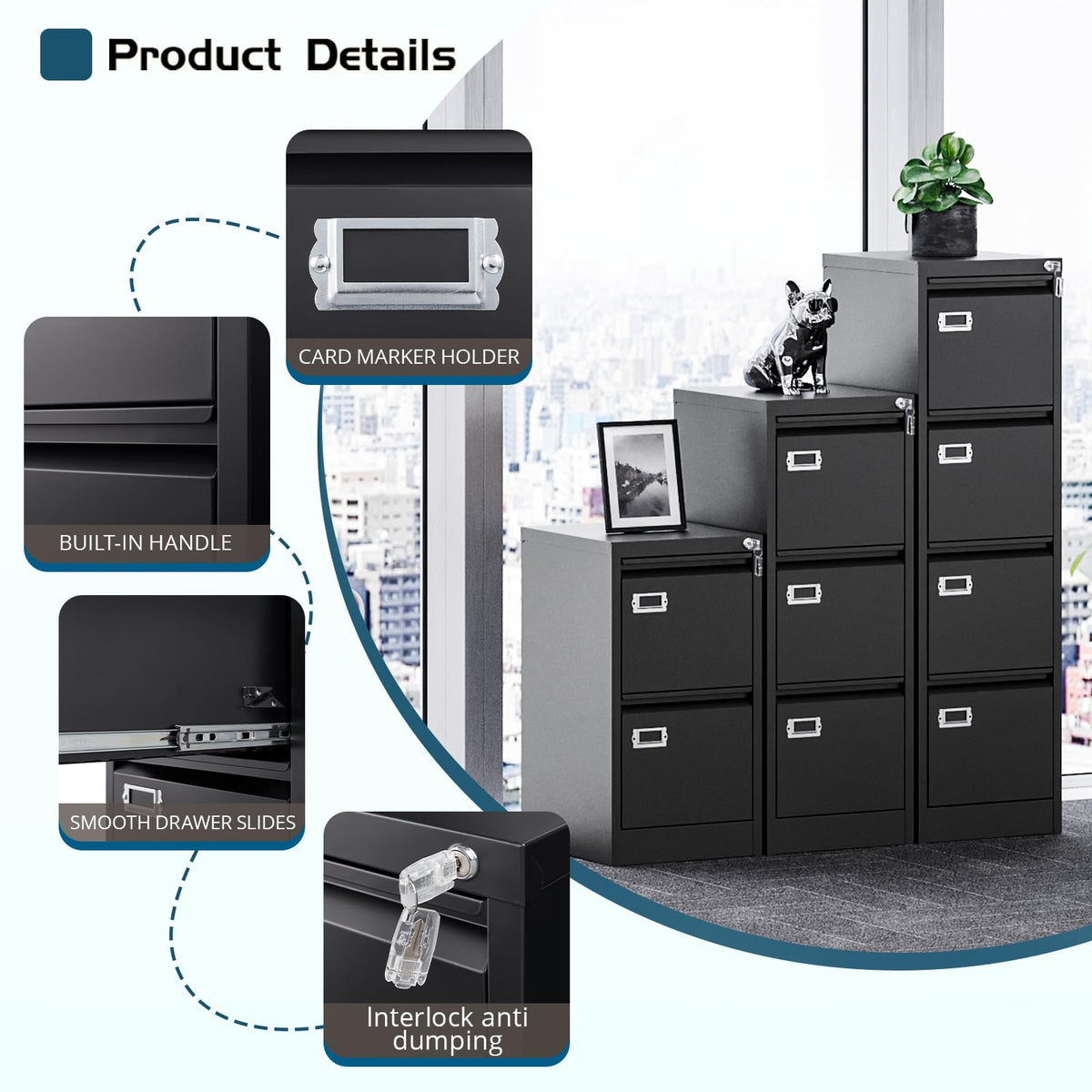 4 Drawer Metal File Cabinet with Lock W7178