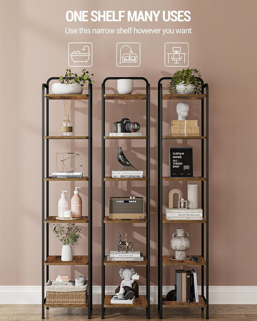Narrow Industrial Bookcase N530