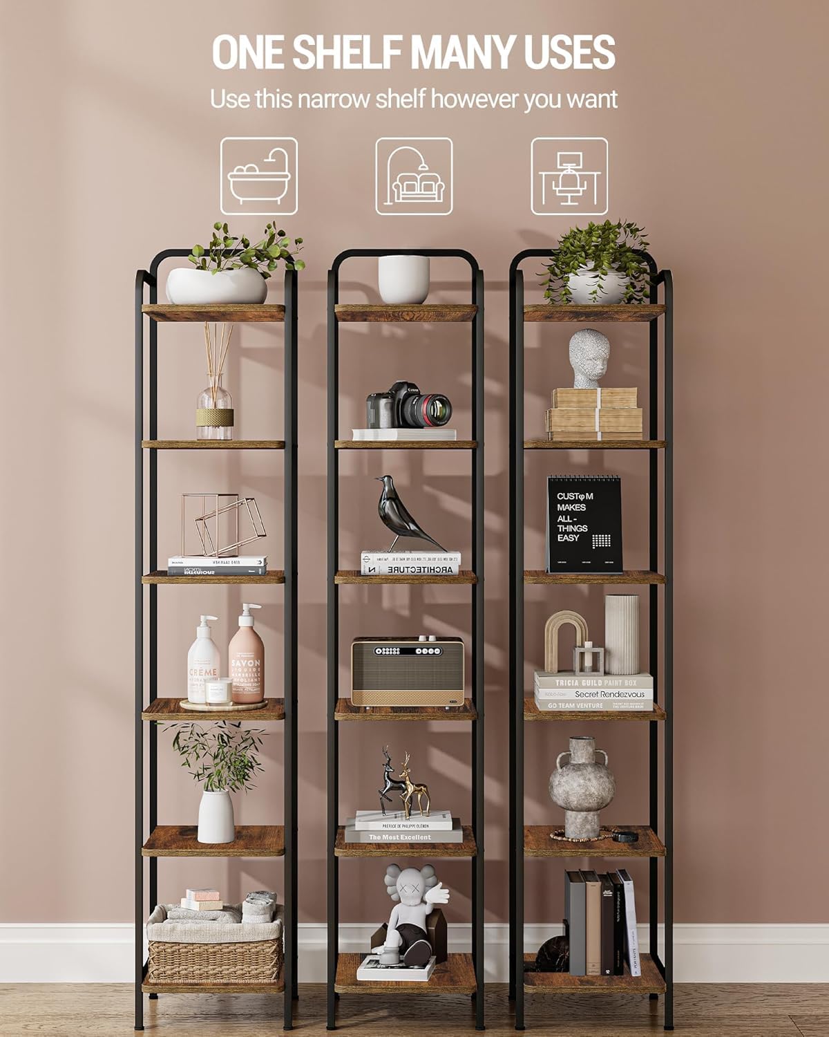 Narrow Industrial Bookcase N530