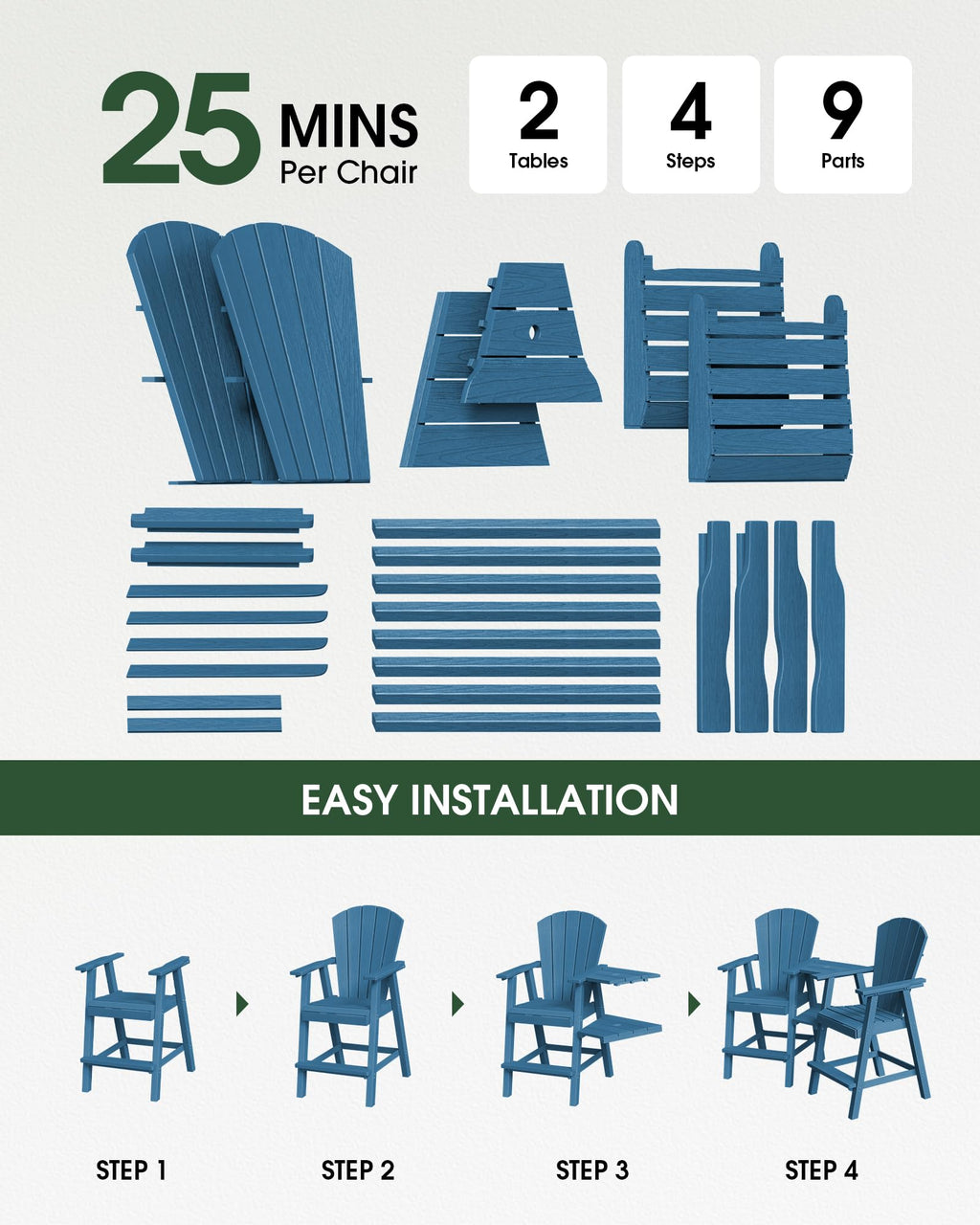 Navy Blue Adirondack Chairs Set of 2 with Table Trays S70588