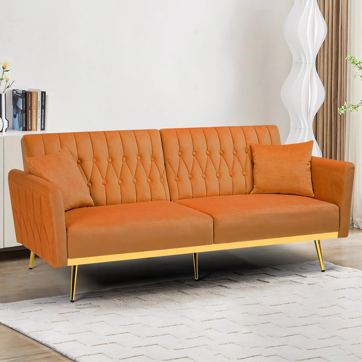70" Velvet Futon with Adjustable Backrest and Armrests O58171