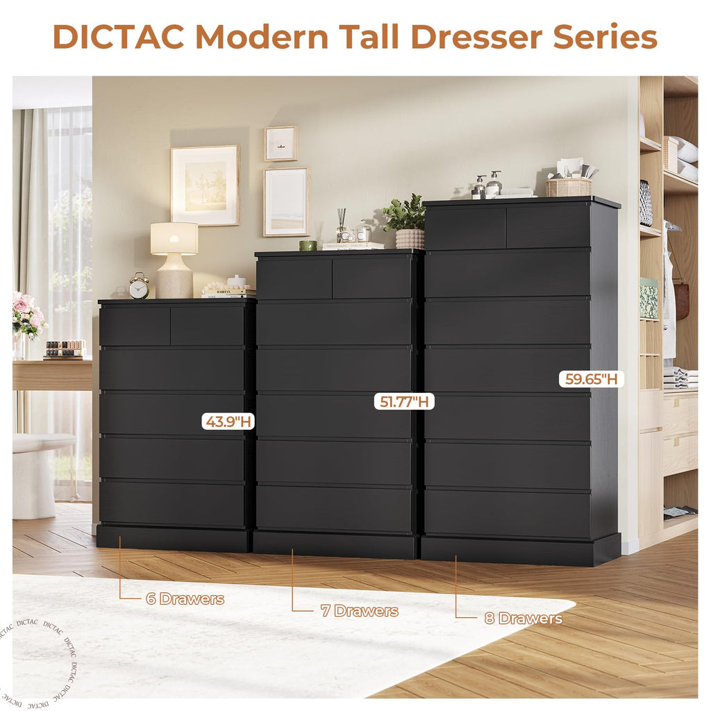 Black 8 Drawer Wood Dresser D33965