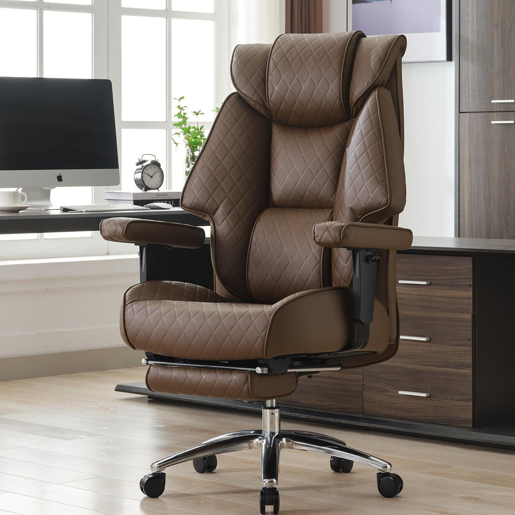 Big and Tall Office Chair with Footrest, PU Leather High Back Executive Chair 400lbs, Ergonomic Computer Chair Lumbar Support (Brown) X9273