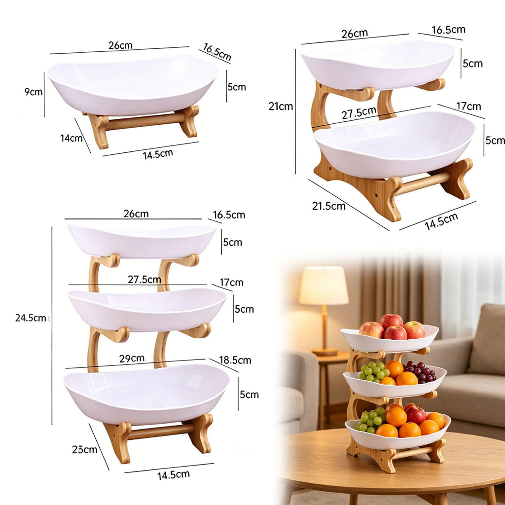 3 Tier Oval Fruit Basket with Bamboo Stand Y9269