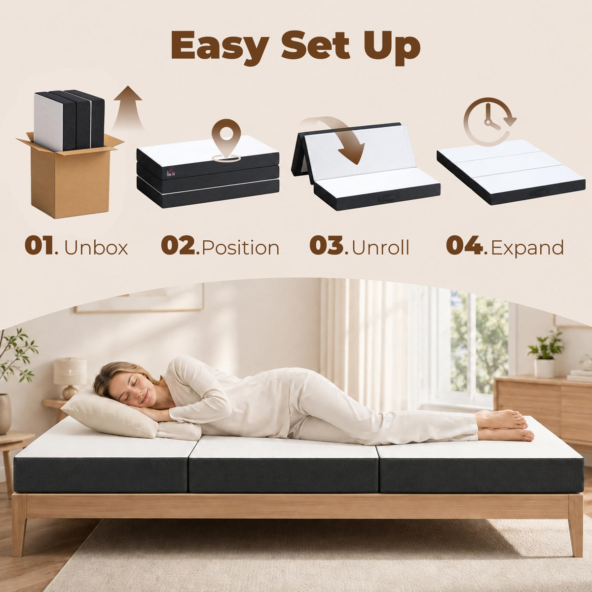 6 Inch Memory Foam Queen Trifold Mattress O84519