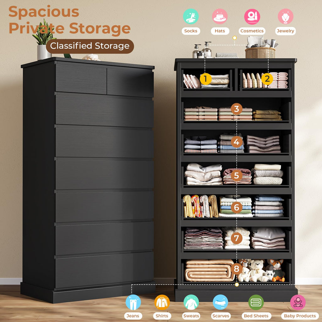 Black 8 Drawer Wood Dresser D33965