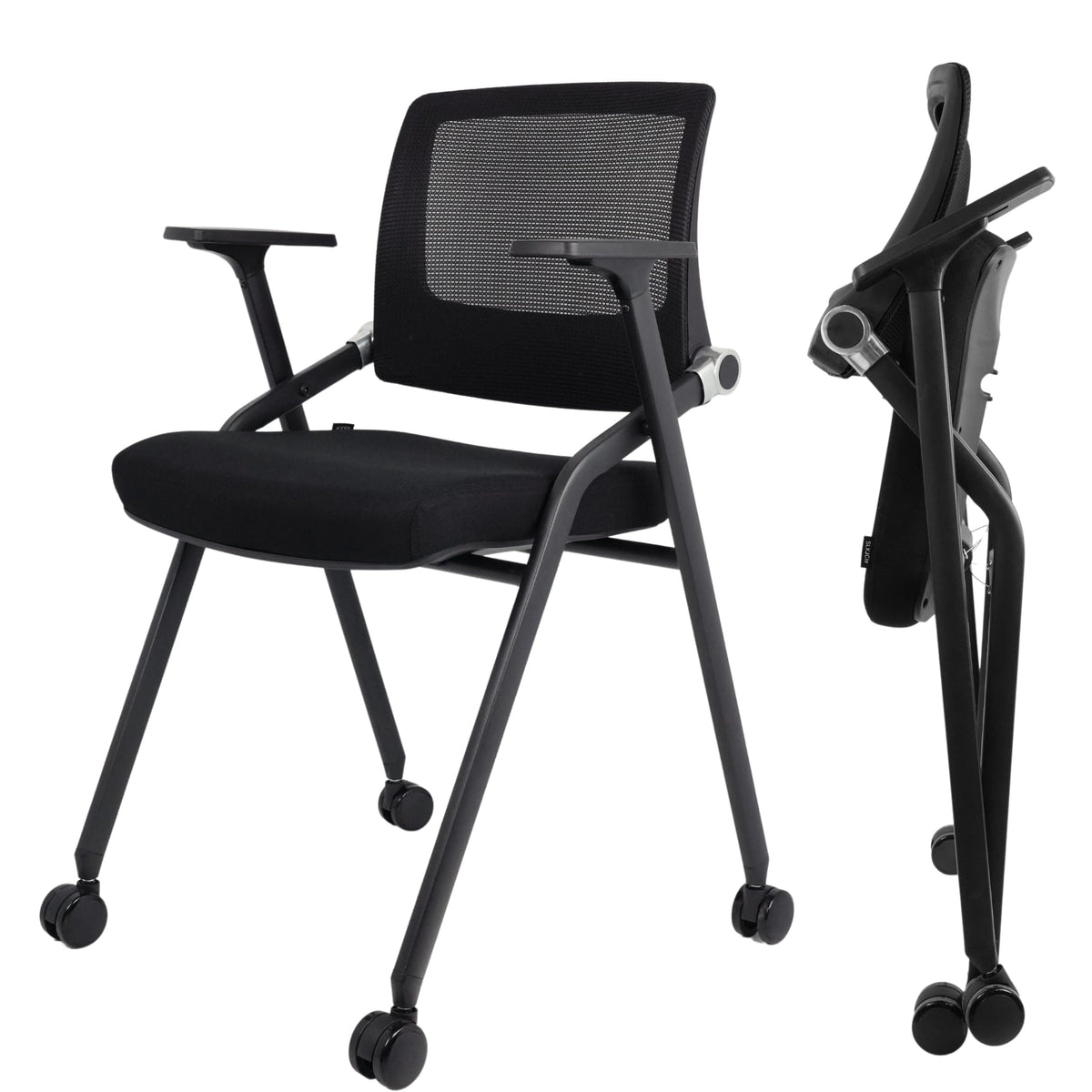 2 Pack Black Mesh Folding Office Chairs with Wheels H6877