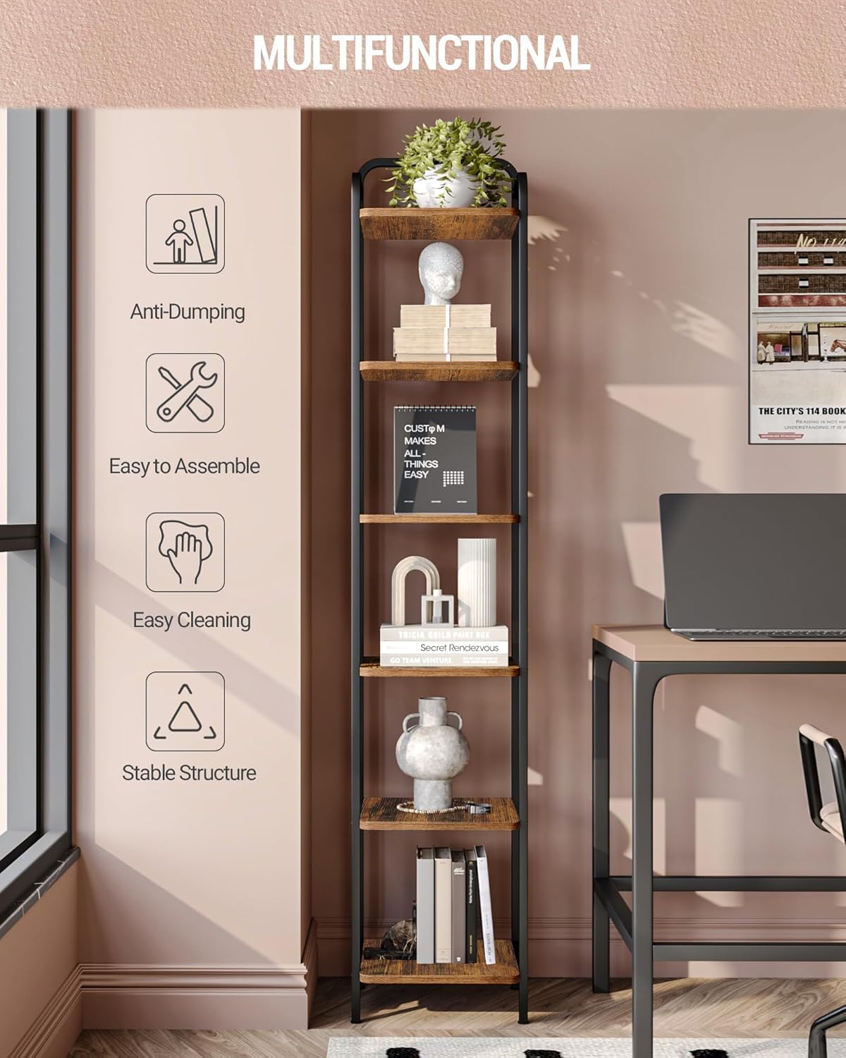 Narrow Industrial Bookcase N530