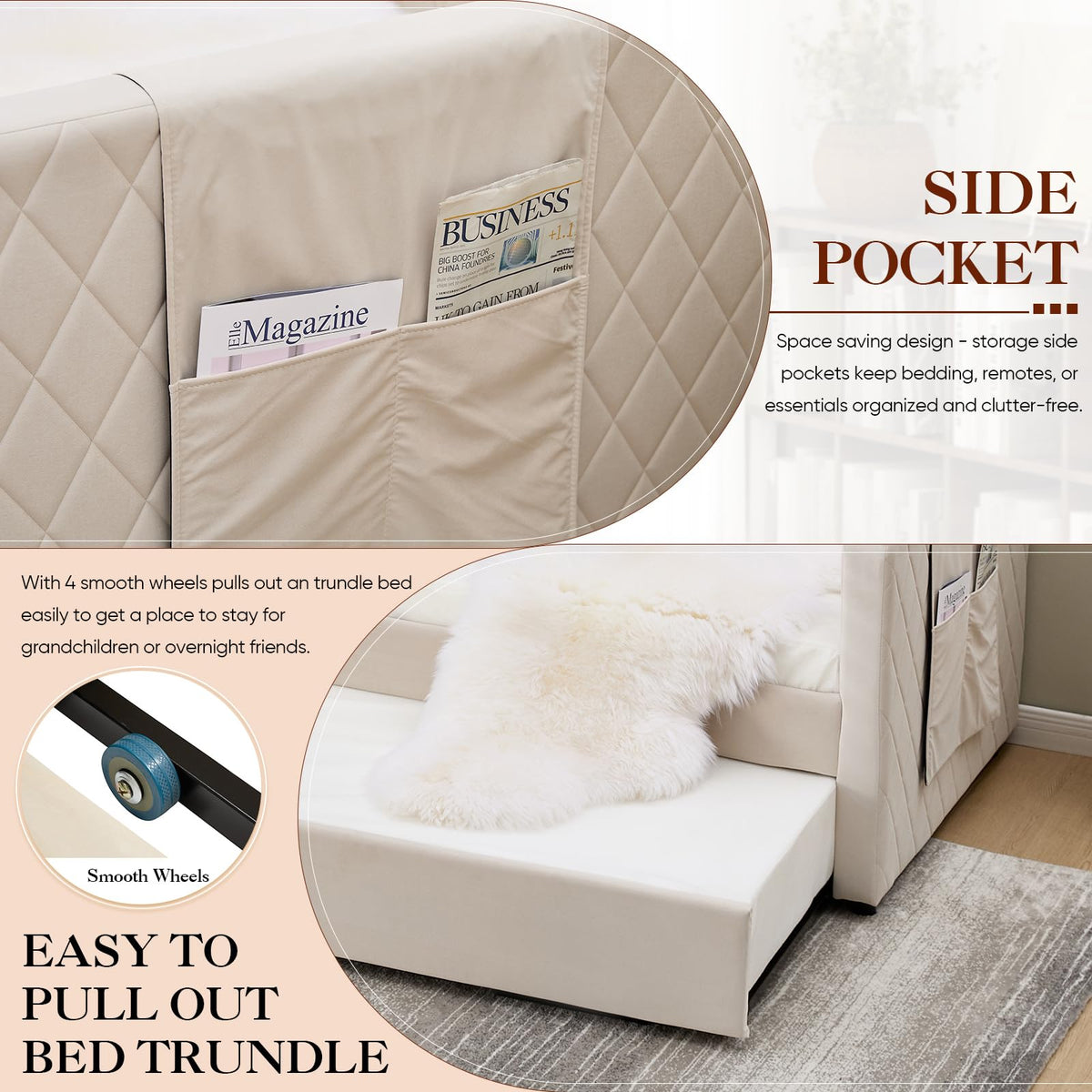 Twin Size Velvet Upholstered Daybed with Trundle S97916