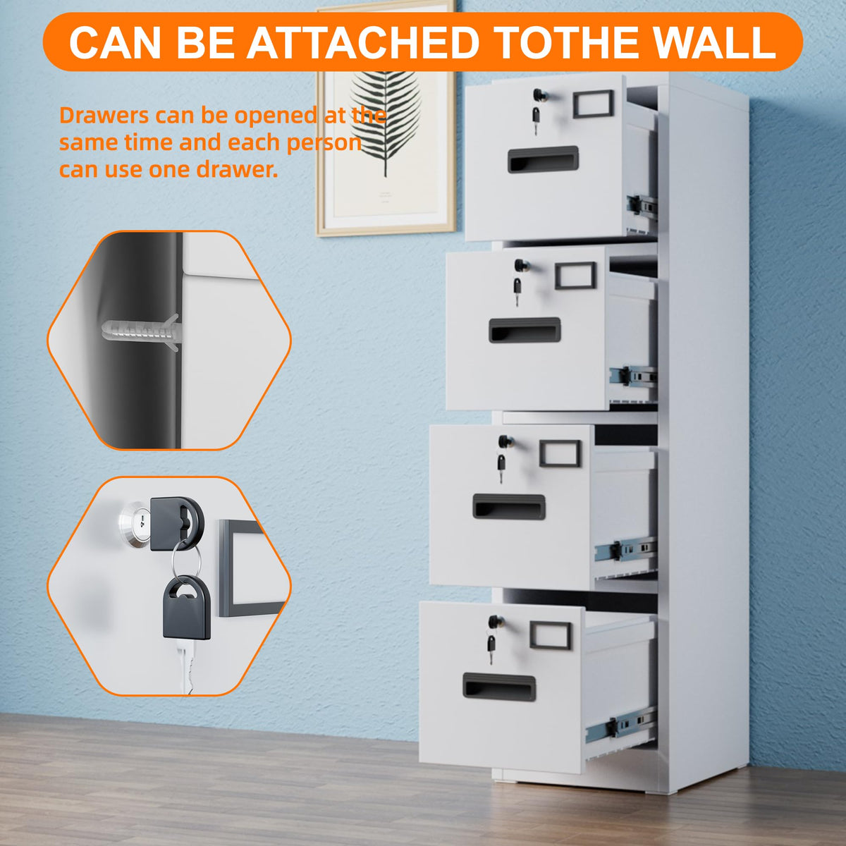 4 Drawer White Metal File Cabinet with Lock L250497