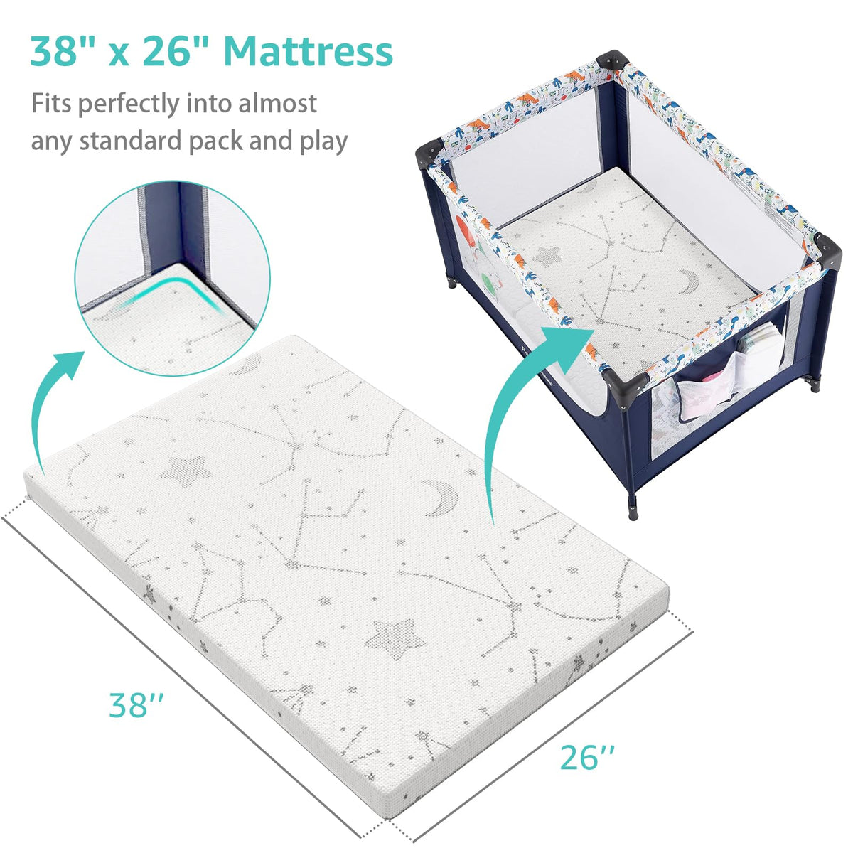 38x26 Waterproof Pack and Play Mattress Pad 2 Pack I528