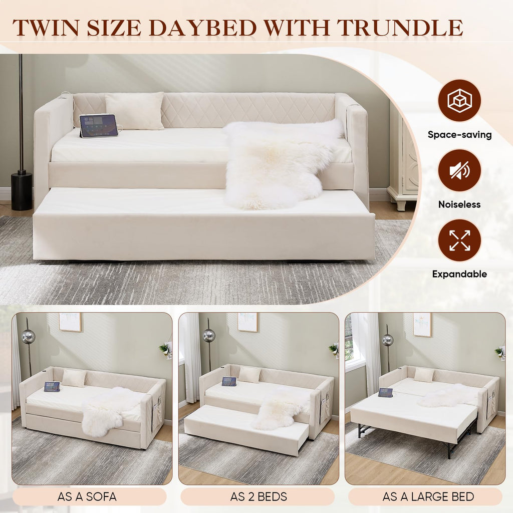 Twin Size Velvet Upholstered Daybed with Trundle S97916