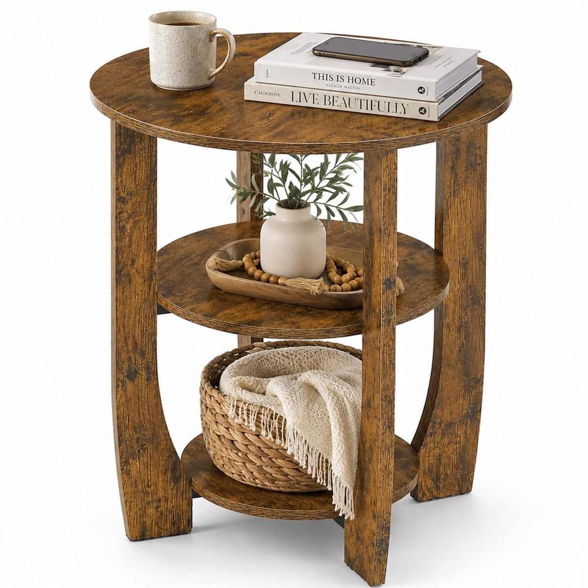 Rustic Brown 19.7 inch Round Side Table K73799