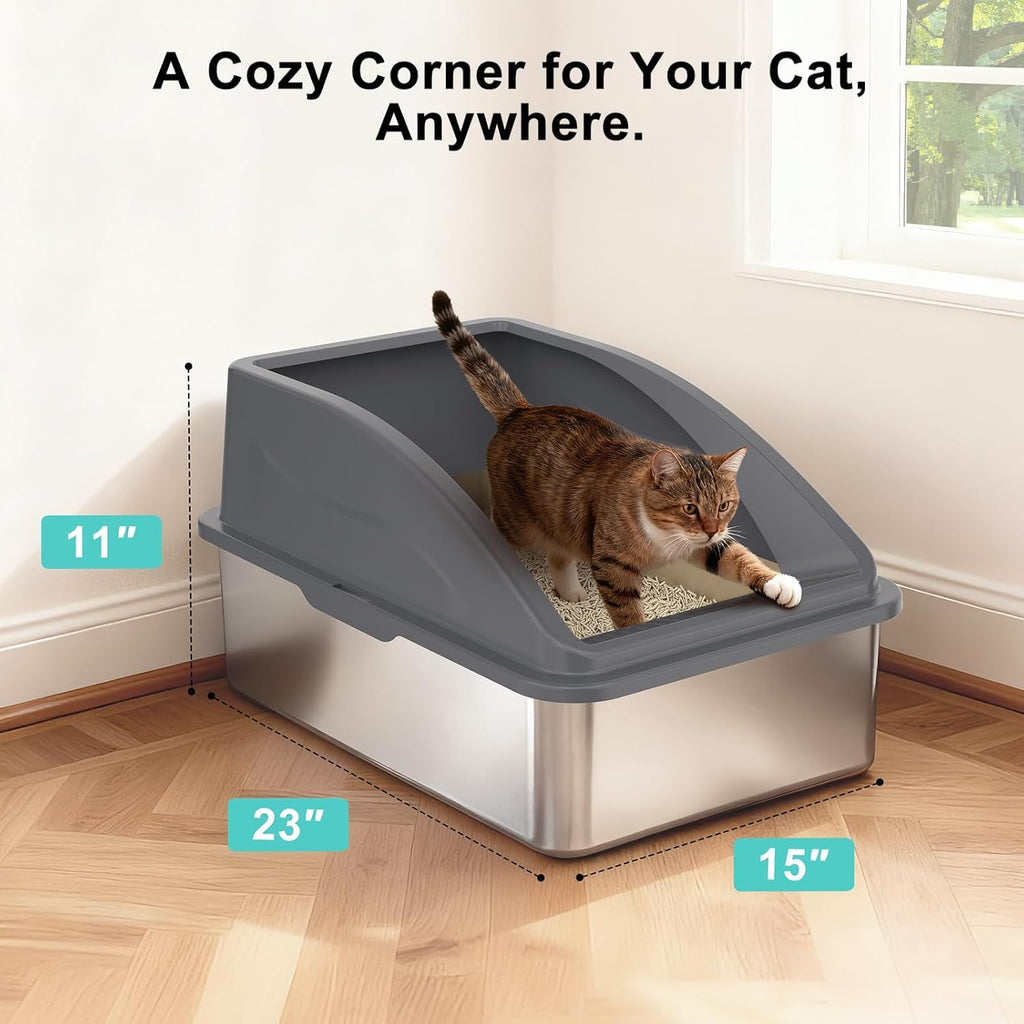 2 Pack XL Stainless Steel Enclosed Cat Litter Box with Lid L36314