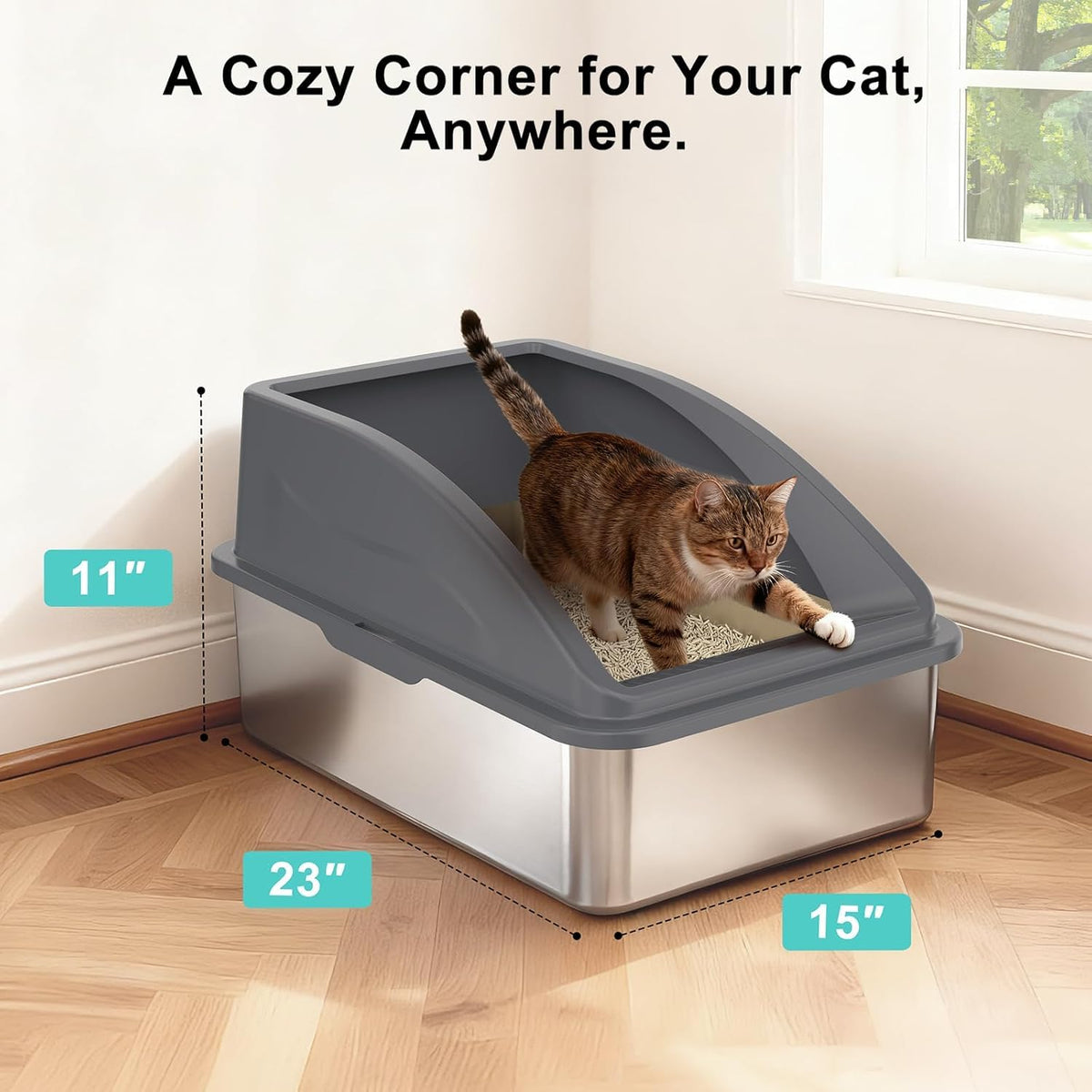2 Pack XL Stainless Steel Enclosed Cat Litter Box with Lid L36314