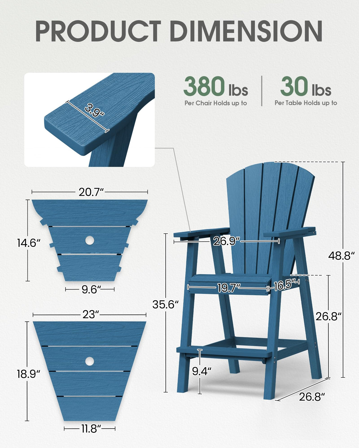 Navy Blue Adirondack Chairs Set of 2 with Table Trays S70588
